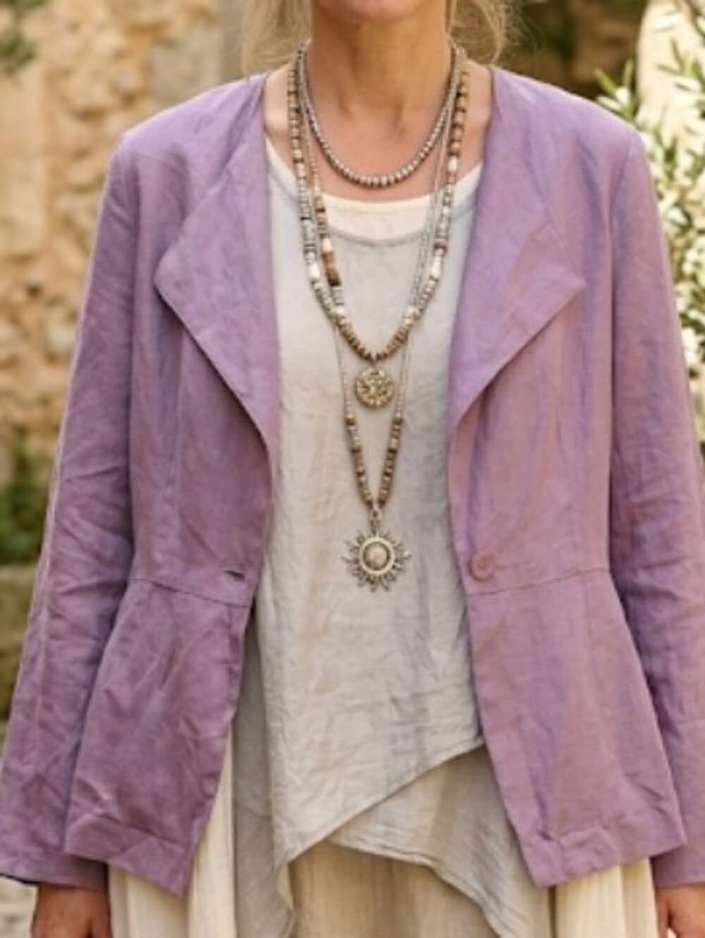 Vintage 100% Linen Lavender Button-Front Jacket Blazer (Size M) Lagenlook Boho